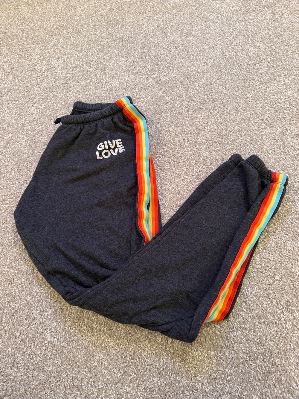 Spiritual Gangster Black Track Pants with Rainbow Side Stripes